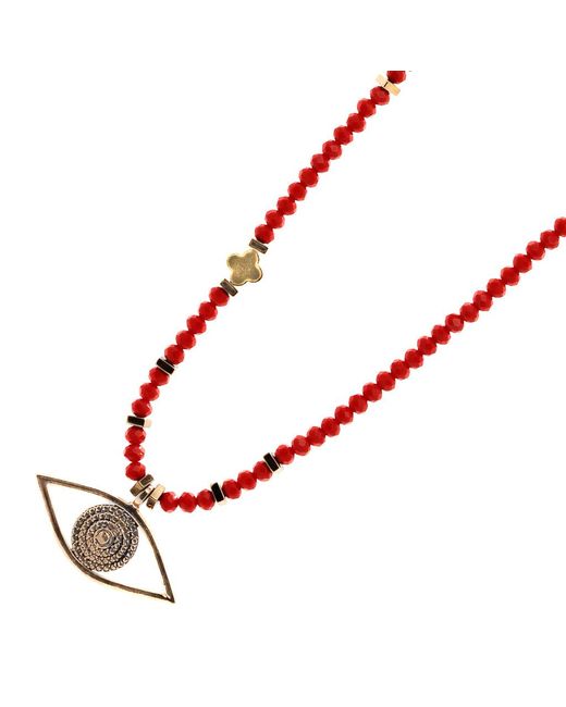 Ebru Jewelry Red Christmas Vibe Watchful Evil Eye Pendant Beaded Necklace