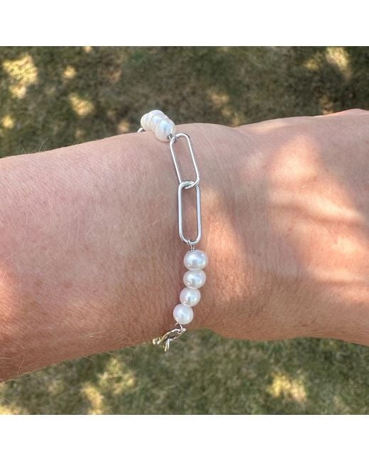 Clemence Wren Metallic Paperlink Chain Freshwater Pearl Bracelet