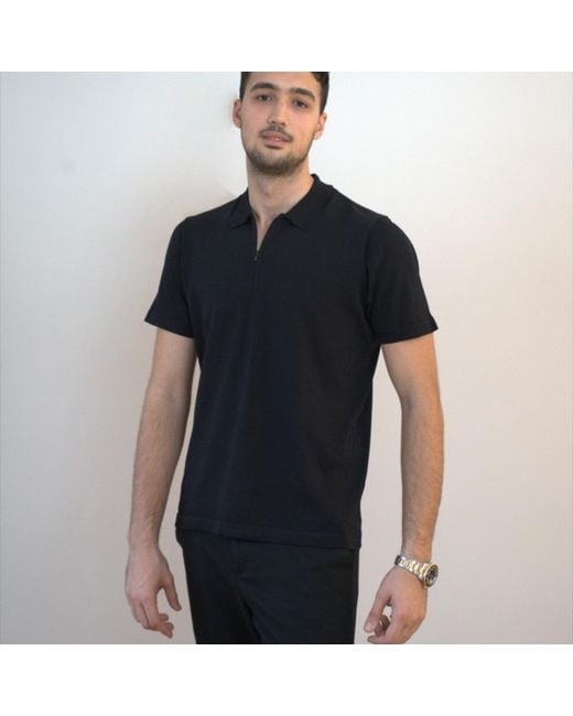 Nuvv Collection Black Zip-Neck Polo – Lightweight Knit – Rayon Blend for men