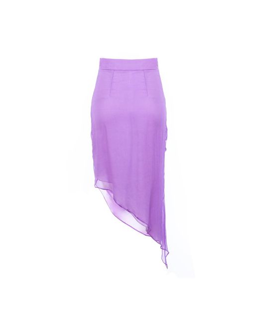 AVENUE No.29 Purple Asymmetric Gathered Silk Midi Skirt