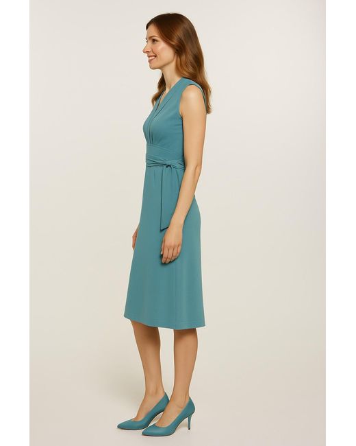 Conquista Blue Dusty Sleeveless V-Neck Wrap Dress – Soft Viscose Jersey