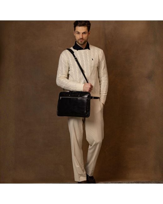 Time Resistance Black Leather Briefcase Laptop Bag for men