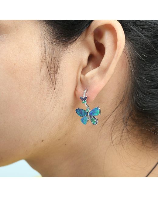 Artisan Blue Opal, Emerald, Sapphire & Diamond Butterfly Drop Earrings