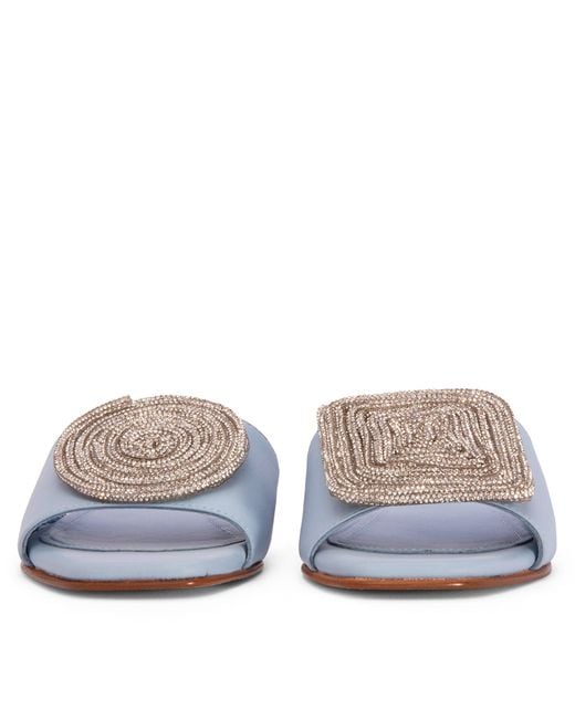 Beautiisoles by Robyn Shreiber Made in Italy Blue Adeline Baby Leather Work Evening Party Comfortable Flat Sexy Sandal