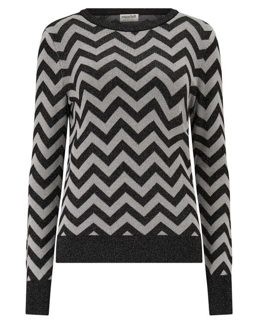 Sugarhill Black Rowena Sweater, Chevron Stripes
