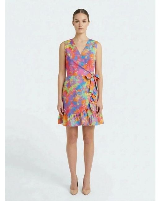 Any Old Iron Red Pastel Lightning Wrap Dress