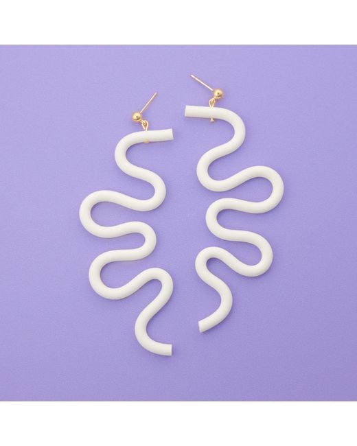 By Chavelli White Neutrals Small Tube Squiggles Dangly Earrings
