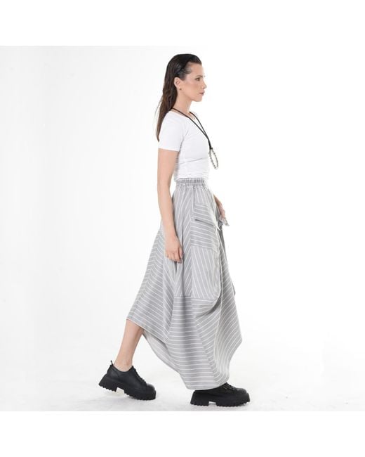 Metamorph Gray Asymmetric Striped Denim Skirt