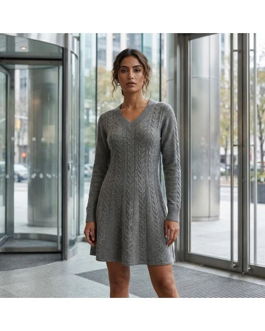 Modenaire Gray Cable Knit Dress Sculpted Texture