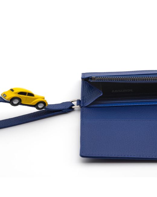 Absurde Blue Parking Leather Bifold Wallet With Car