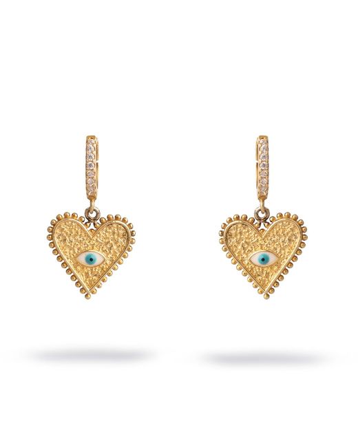 Ebru Jewelry Metallic Guardian Heart Evil Eye Vermeil Earrings