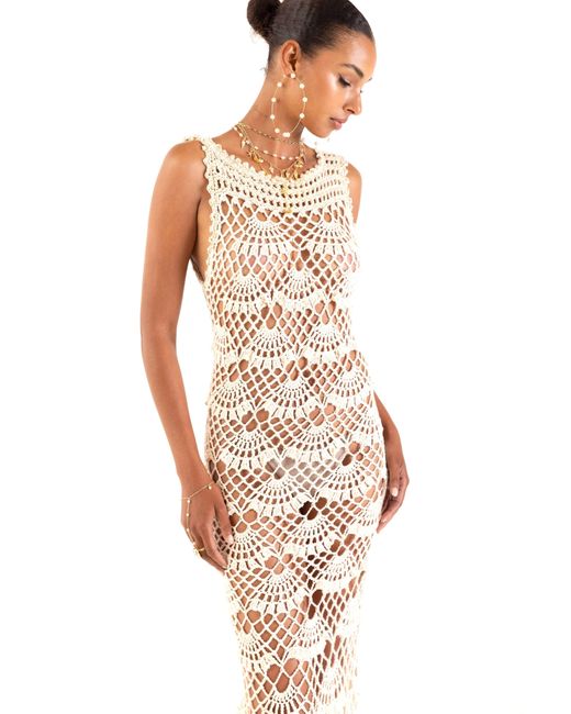Andreeva White Neutrals Pearl Handmade Maxi Crochet Dress