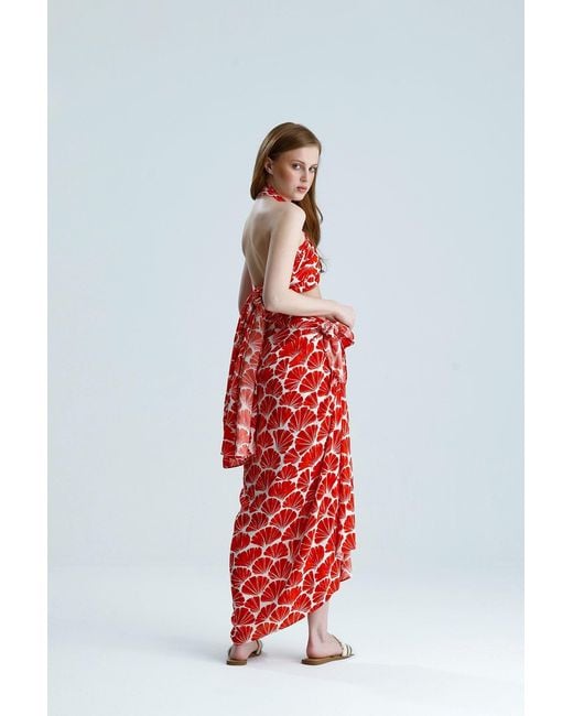 Lilamie Red Bali Croessed Wrapped Summer Bustier Top