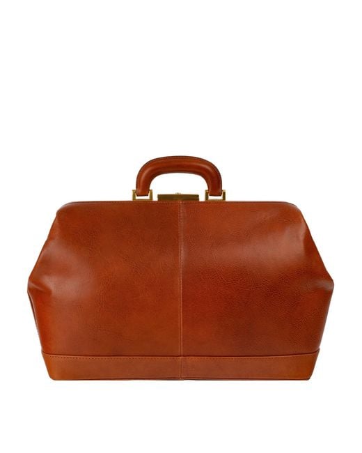 Time Resistance Brown Italian Cognac Leather Doctor Bag For