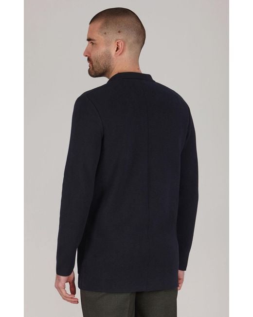 Paul James Knitwear Blue Lightweight Cotton Bruno Double Breasted Knitted Blazer for men