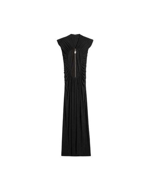 Nocturne Black Ruched Deep V-Neck Maxi Dress