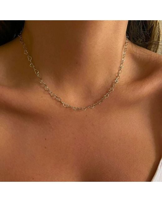 Spero London Metallic Love Heart Sterling Chain Necklace
