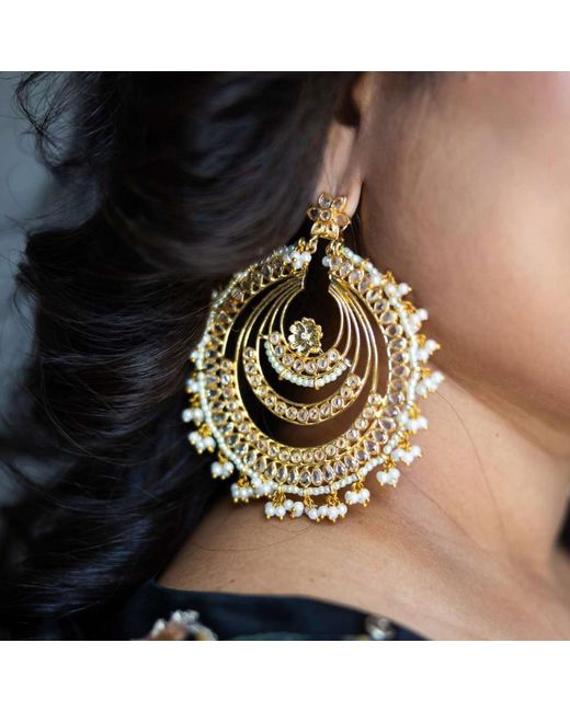 Meraki by Rashmi Bajaj Metallic Minerva Plated Chandelier Earrings With Pearl Drops