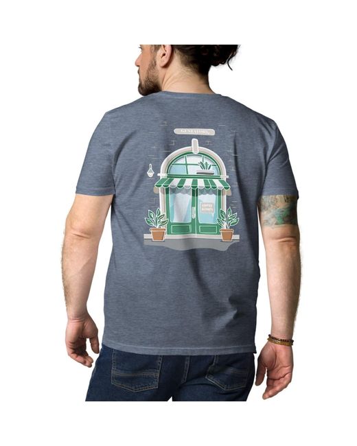 Anchor and Crew Blue Dark Heather Gustatory Coffee & Chats Organic Cotton Embroidered T-Shirt for men