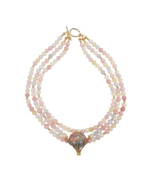 Way to Chic Metallic Morganite Beaded Necklace With Hot Air Balloon Brooch