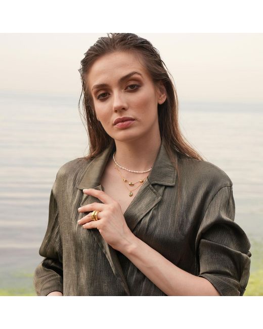 LINYA JEWELLERY Metallic Luna Stone Pearl Necklace