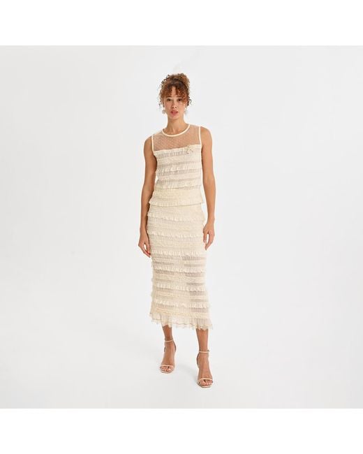 Lalipop Design Natural Neutrals Sheer Panel Embellished Top
