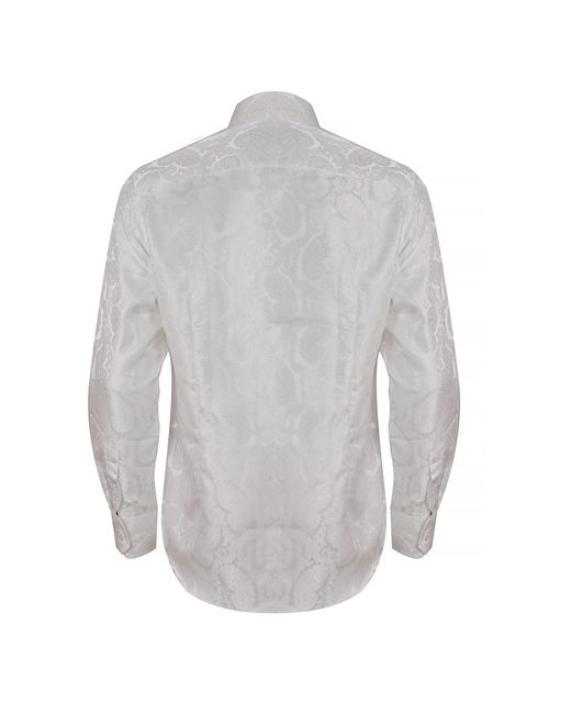 DAVID WEJ White Kensington Paisley Jacquard Shirt for men