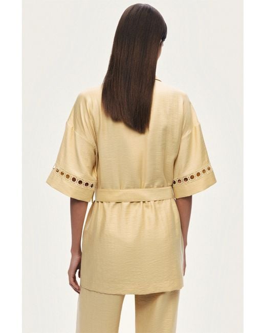 Nocturne Yellow Belted Eyelet Detail Short-Sleeve Jacket