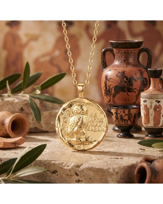 Ormiro Metallic Athena's Owl Greek Coin Vermeil Necklace