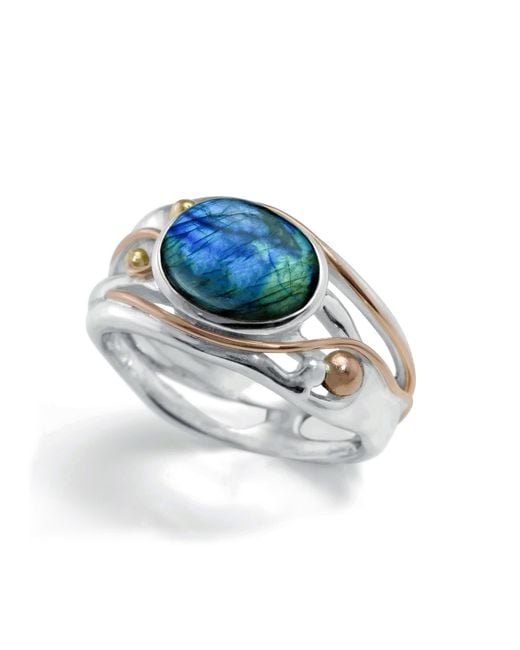 Isla Silver Blue Unique Iridescent Labradorite Ring