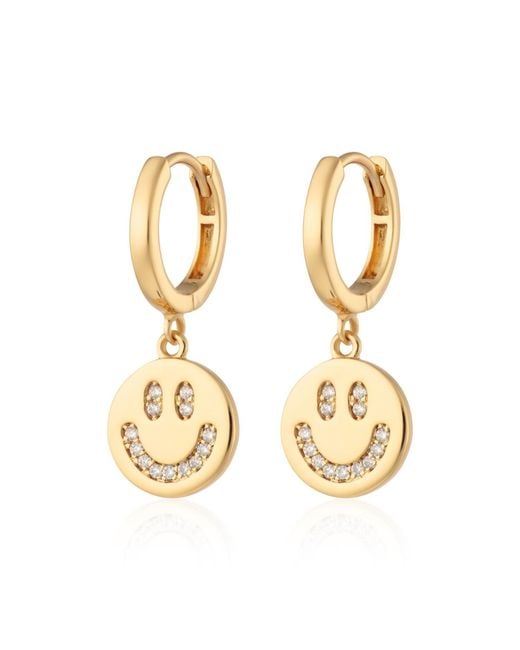 Scream Pretty Metallic Smiley Face Charm Hoop Earrings