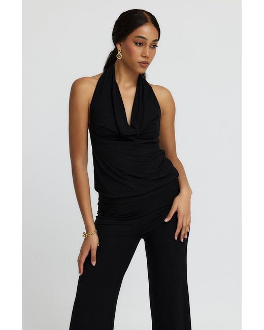 Why Mary Black Diana Cowl Halter Neck Jumpsuit