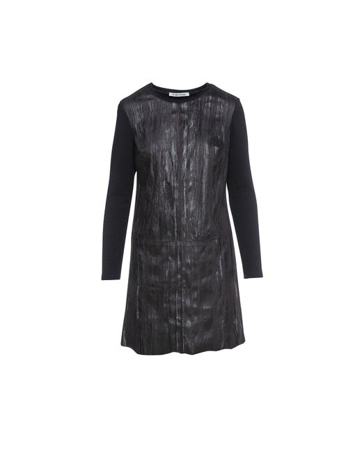 Conquista Black Knit Dress With Faux Leather Detail