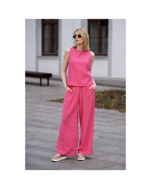 Oh!Zuza Pink Sleeveless Top & Wide-Leg Trousers Set