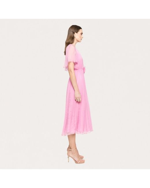 Nissa Pink Floral-Appliqué Silk Midi Dress Baby