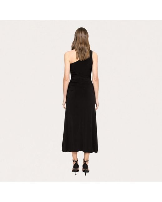 Nissa Black Floral-Detail Midi Dress