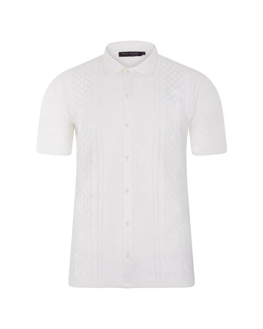 Paul James Knitwear White Lightweight Dante Cotton Linen Patterned Shirt for men