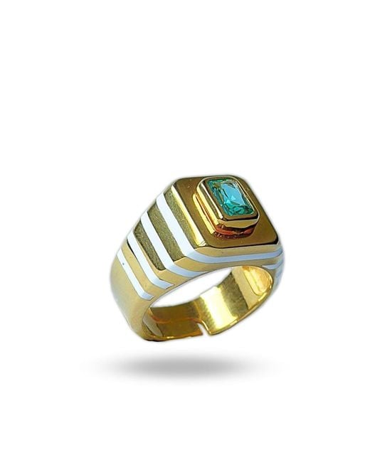 LINYA JEWELLERY Metallic Octagon Stone Enamel Signet Ring