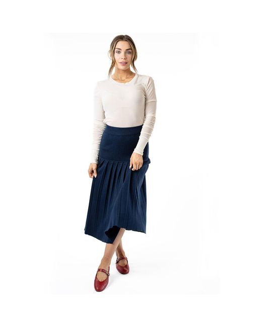 Zenzee Blue Silk Cashmere Pleated Skirt
