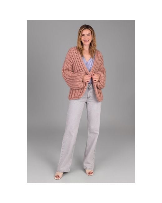 Saachi Pink Chunky Knit Oversized Light Cardigan Sweater