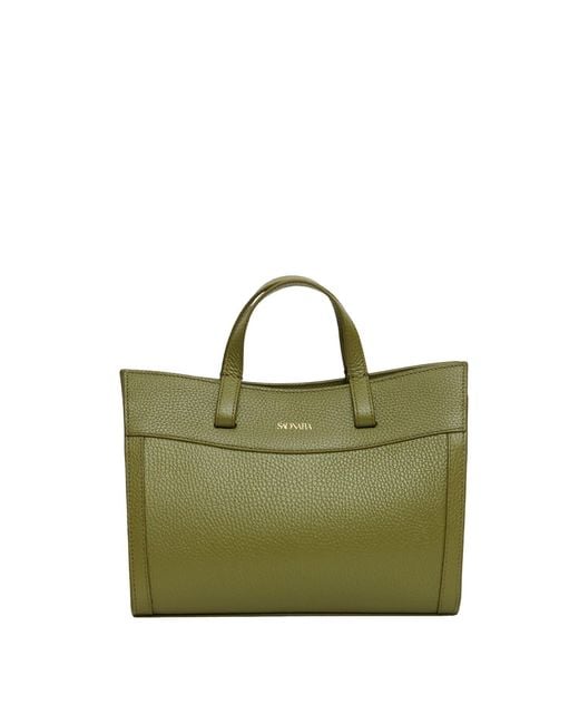 Saonara Brand Green Mini Shopping Bag Khaki Leather