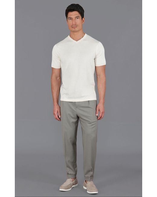 Paul James Knitwear White Neutrals Ultra Fine Cotton Hudson High V Neck Knitted T-Shirt for men