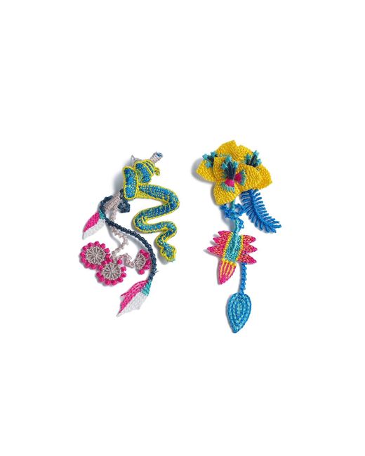 Nana Watanabe Blue Garden Snake Floral Embroidered Earrings