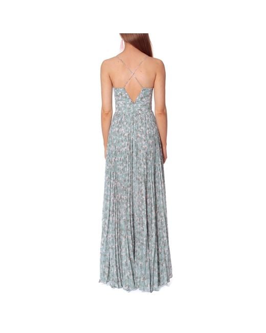 AGGI by HALEWSKI Gray Noemi Romantic Flowers Maxi Pleated Dress