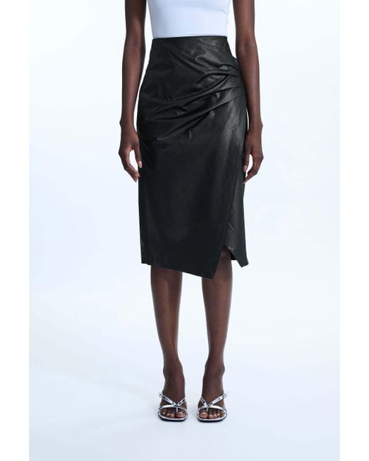 James Lakeland Black Faux Leather Side Ruched Skirt