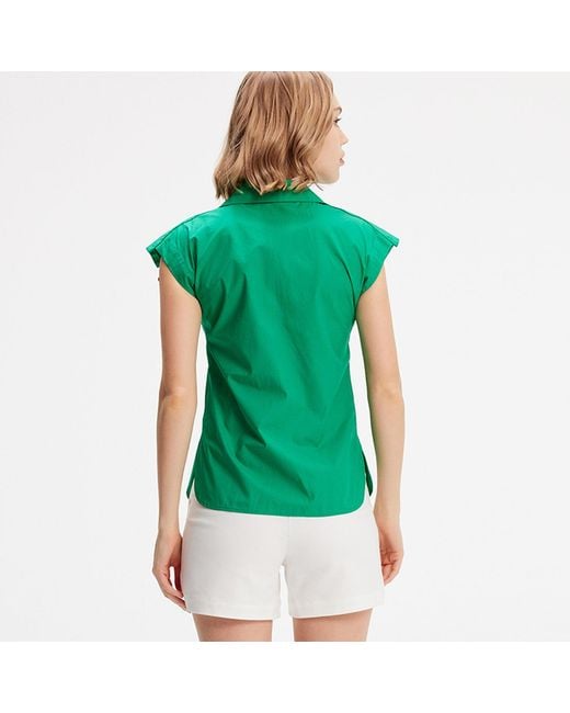Smart and Joy Green Sleeveless Shirt With Flaps On Shoulders