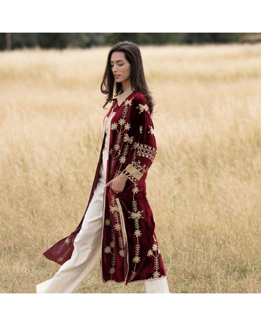 Antra Designs Red Suki Claret Silk Velvet Coat