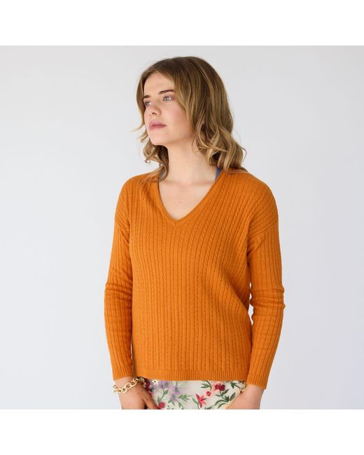 Lindsay Nicholas New York Orange V-Neck Cable Sweater