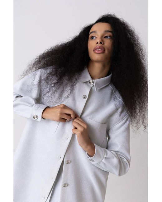 Amy Lynn White Cole Glitter Oversized Shirt