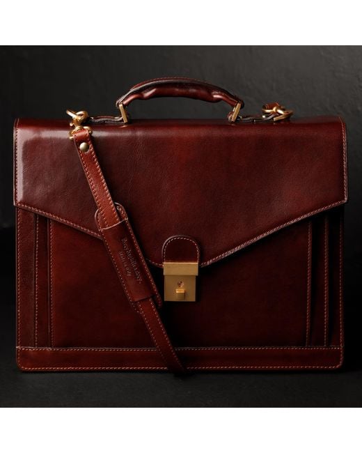 Time Resistance Brown Classic Design Leather Briefcase for men